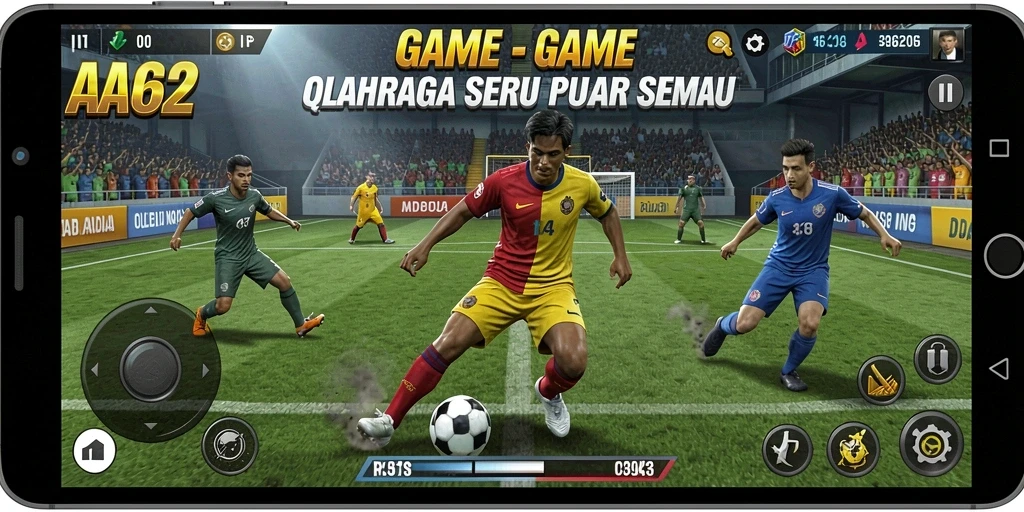 Tampilan seru gameplay olahraga di AA62 saat pertandingan berlangsung.