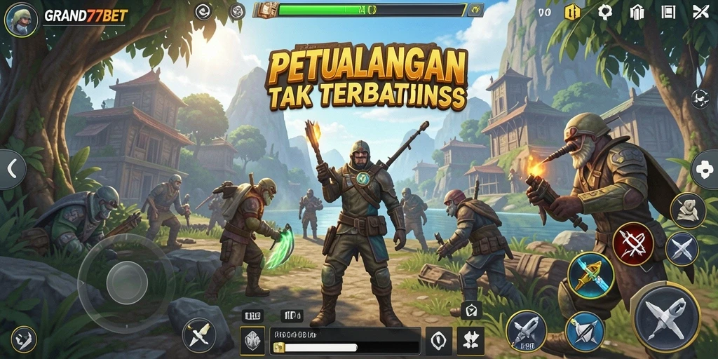 Tampilan gameplay yang mendebarkan di dunia terbuka GRAND77BET.