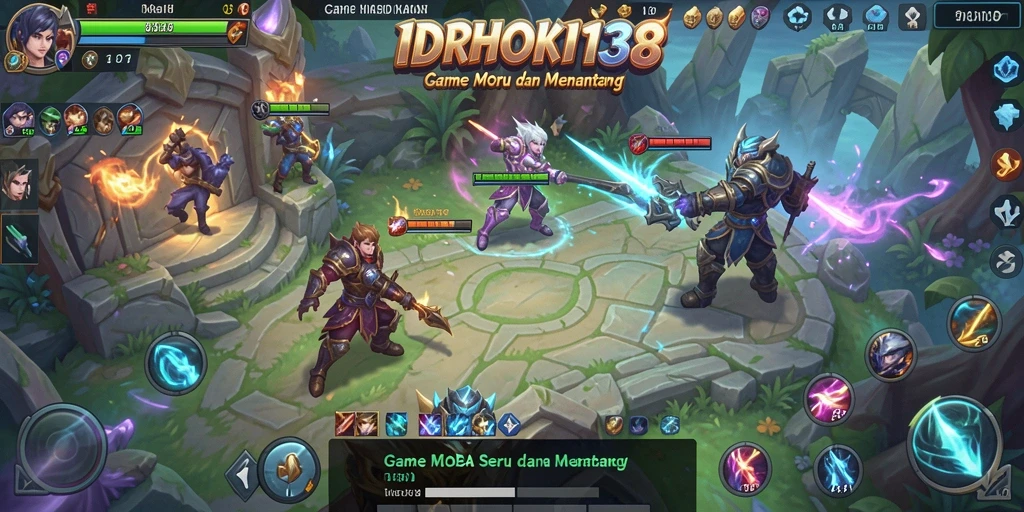 Tampilan gameplay mendebarkan dalam IDRHOKI138 dengan aksi karakter MOBA.