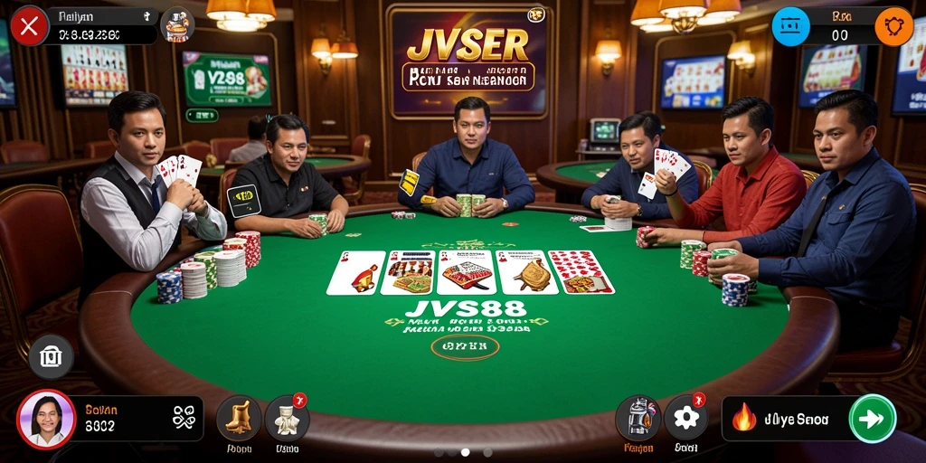 Tampilan menarik dari gameplay poker JVS88 yang seru dan mendebarkan.