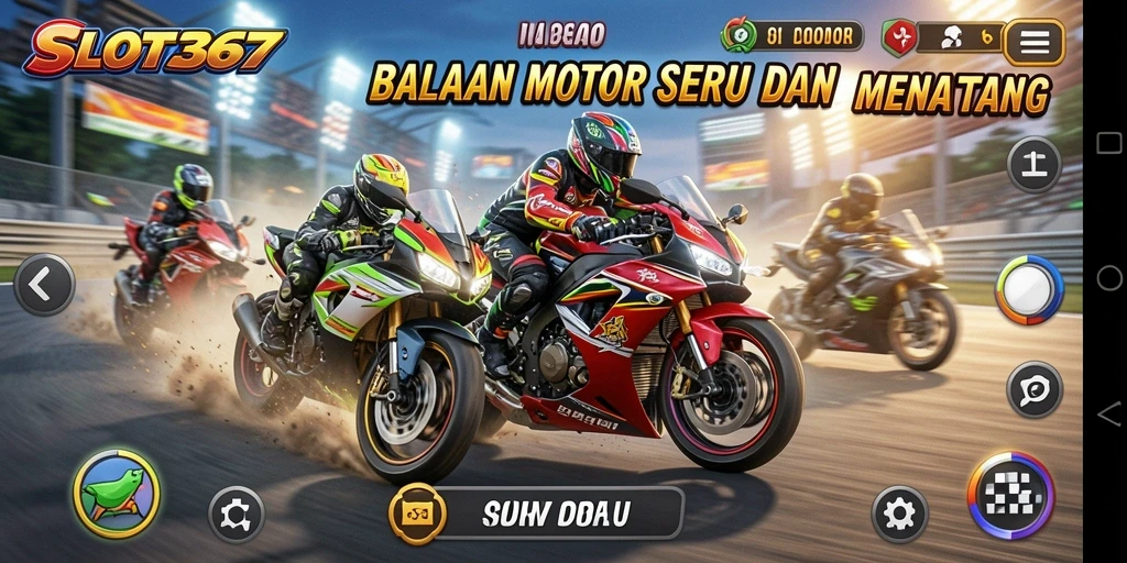 Tampilan gameplay seru di SLOT367 dengan motor balap yang cepat.