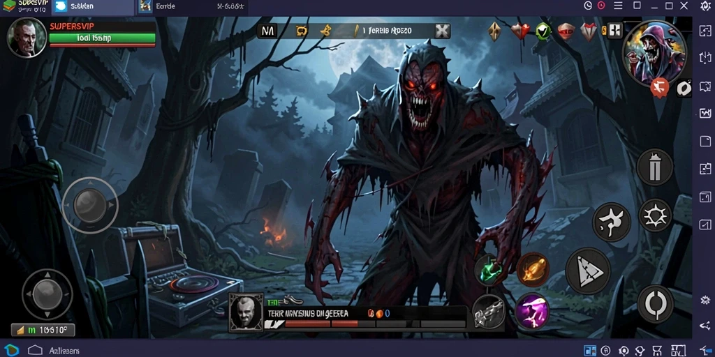 Tampilan gameplay menakutkan dengan atmosfer kegelapan yang mendalam.